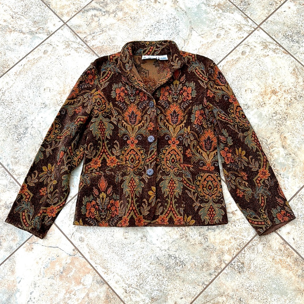 Patterned Brown Floral Jacket - Women's Coat